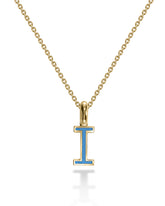 Deco blue enamel letter necklace